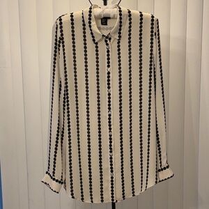 Jones New York Ivory Button-Down Shirt with Black Dot Stripes Size XL